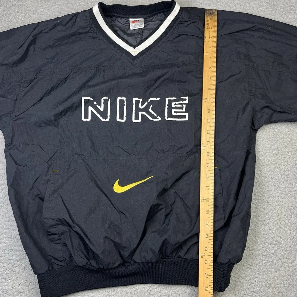 Nike Logo Nylon Pullover Sweatshirt Shirt Black White Vintage 90's Youth XL